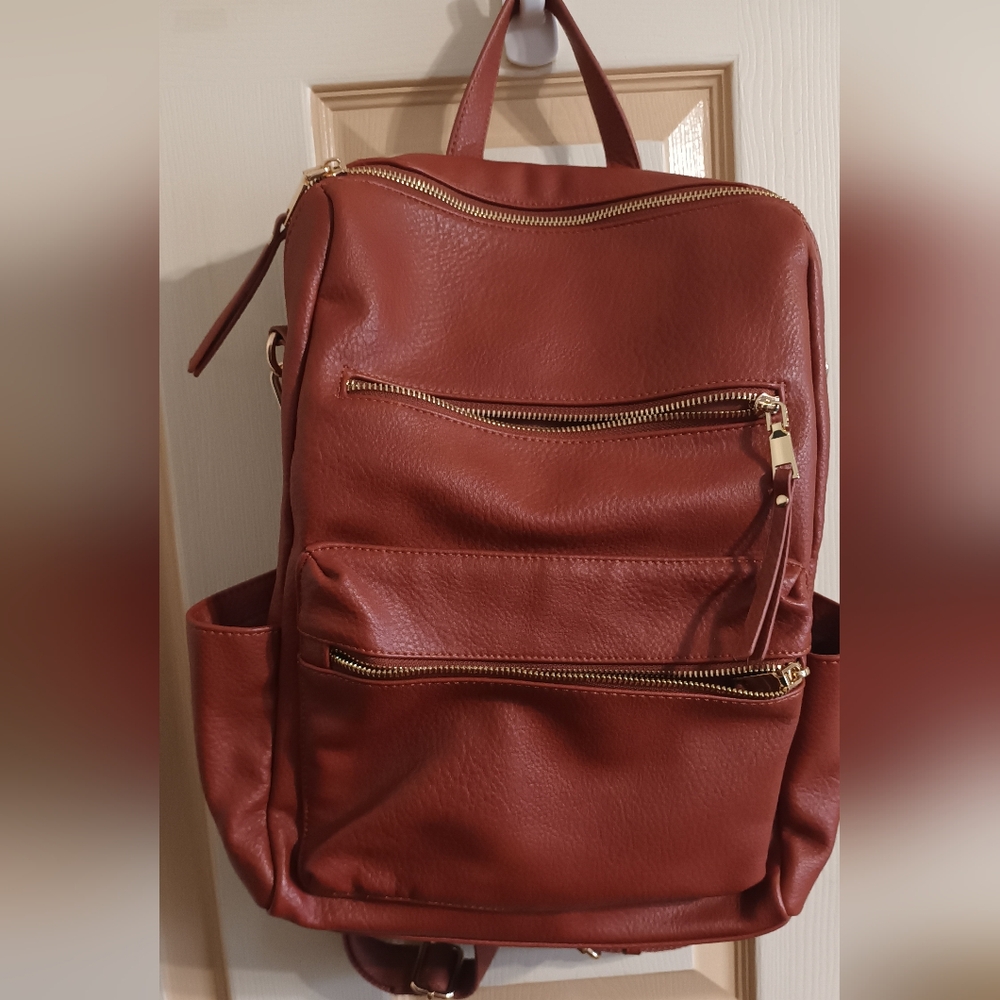 Sophisticated Red Leather Backpack with Matte Finish